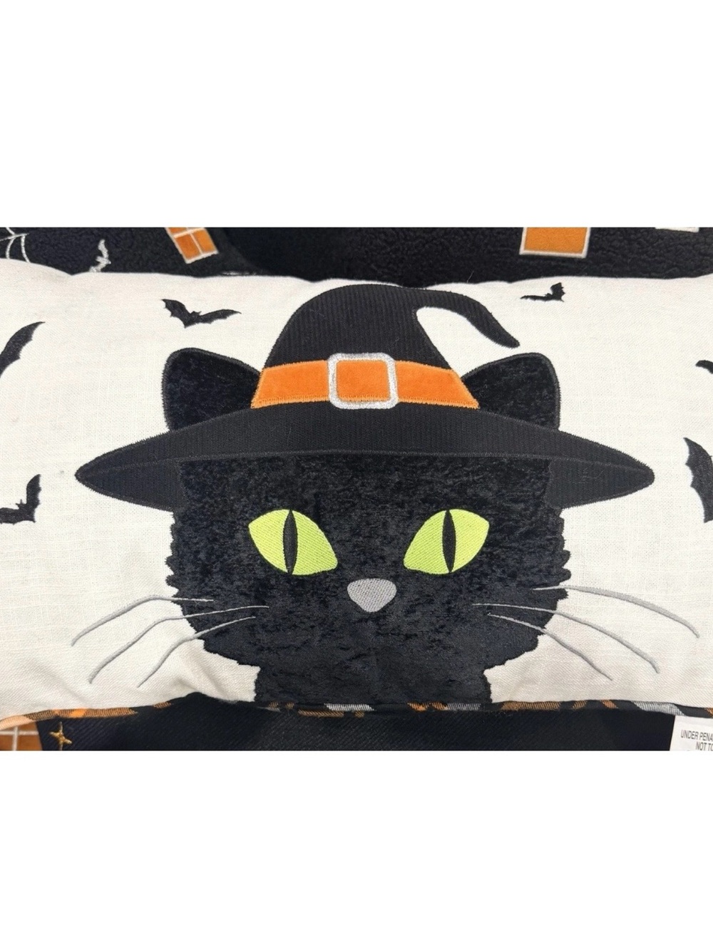 New Brentwood Originals Halloween Black Cat Witch Plaid Pillow